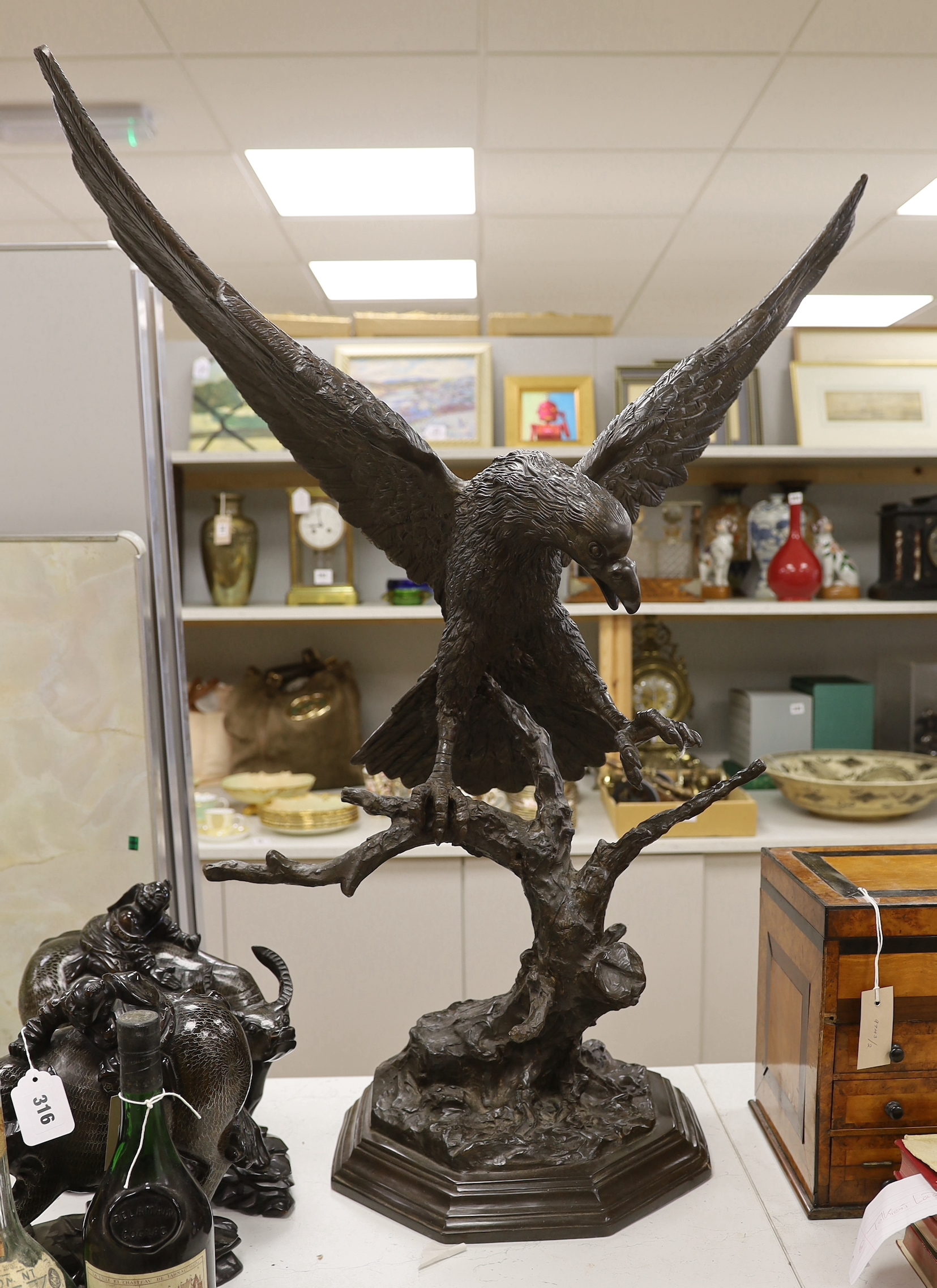 After Jules Moigniez (1835-1894). A large bronze model of an eagle, 98cm tall